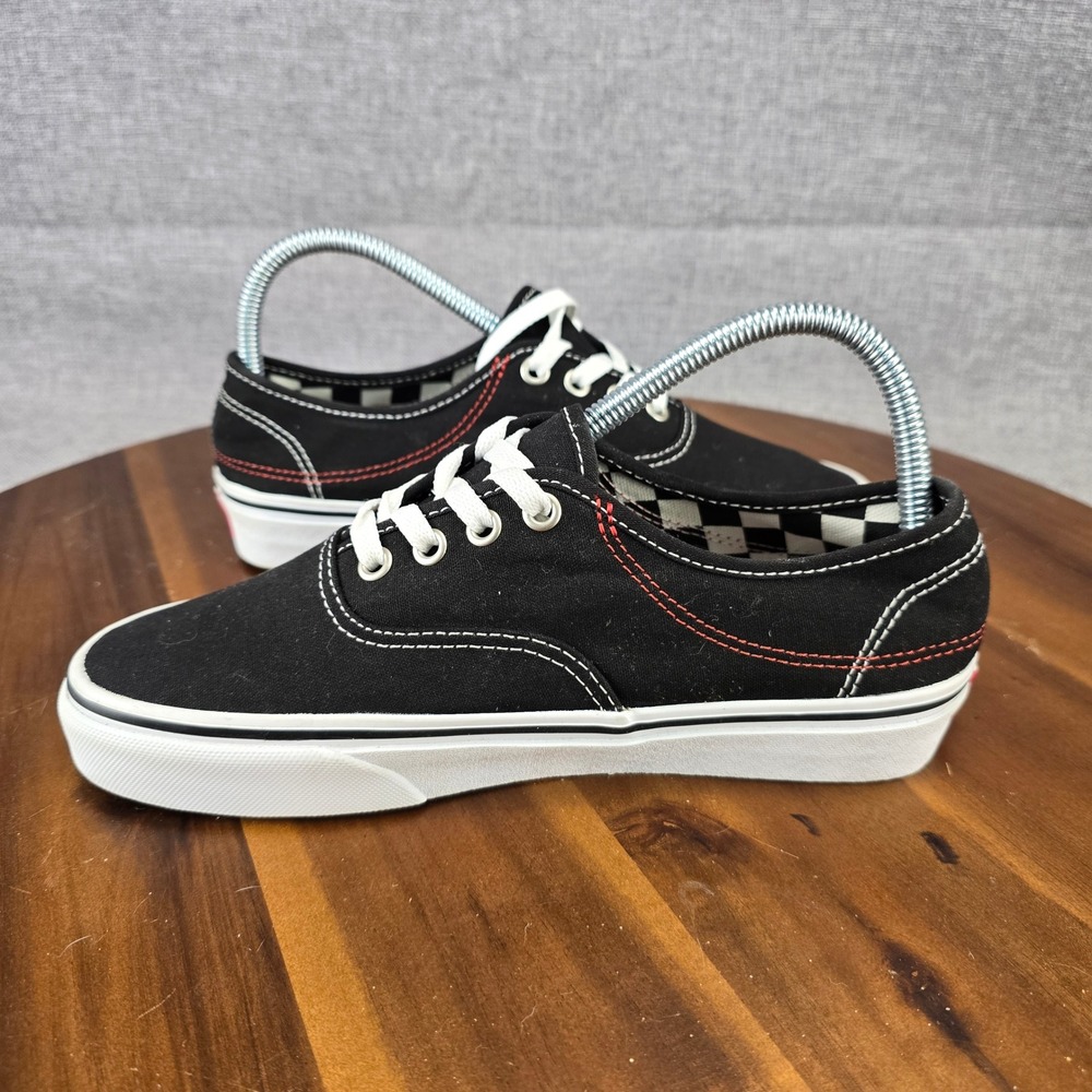 Vans‎ Authentic Black Canvas Low Top Sneakers Red Contrast Stitch Mens 5.5 / W 7 - Picture 11 of 15